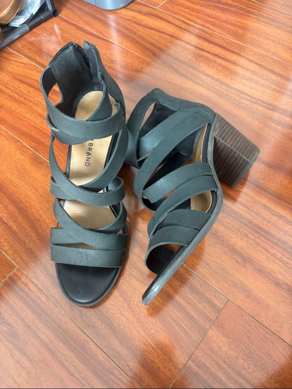 Lucky Brand Black Strappy Block Heel Sandals